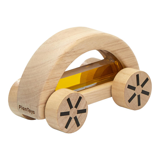 PlanToys® Wautomobile – Yellow | Montessori Wooden Toy Car for Toddlers | Water-Filled Sensory STEM Vehicle | Educational Cause-and-Effect Toy for Kids | Eco-Friendly, Safe & Durable