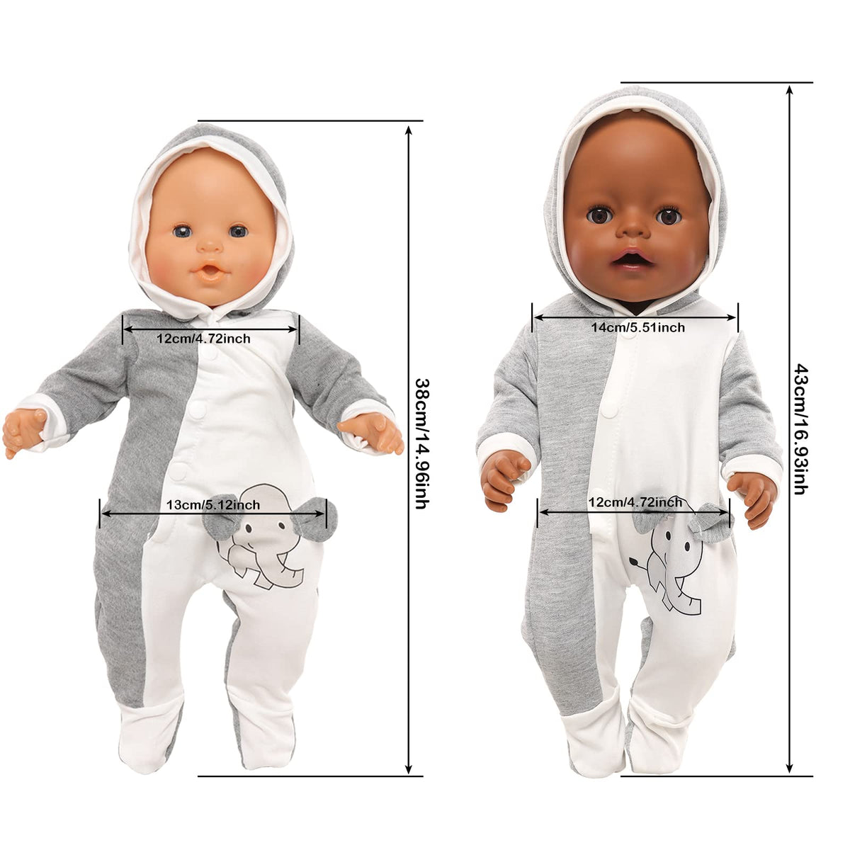 Baby Doll Clothes Casual Cute Handmade Elephant Long-Sleeved Clothing Set Outfit with Hat for 14 Inch Dolls Gift Set