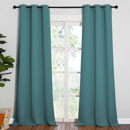NICETOWN Blackout Curtains for Patio Glass Doors - Sea Teal Privacy Panels, 42" x 95" (1 Pair)