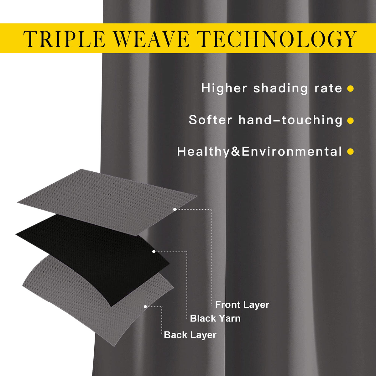 NICETOWN Bedroom Blackout Curtains Panels - Triple Weave Energy Saving Thermal Insulated Solid Grommet Blackout Draperies for Patio (80 inches by 108 Inch, Grey, Set of 2)