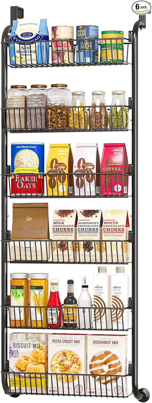 MIAOLI Over the Door Pantry Organizers and Storage, 6-Tier Spice Rack, Home & Kitchen Storage Shelves for Cabinet, Large Capacity Hanging Seasoning Organizer, Laundry Room Organization, Black