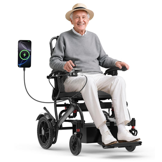 BIQISSI Electric Wheelchair for Adults, 36LBS Lightweight Electric Wheelchairs, 500W Brushless Motor Power Wheelchair, Foldable Motorized Wheelchair for Seniors, Airline Approval (Carbon Color, 15MI)