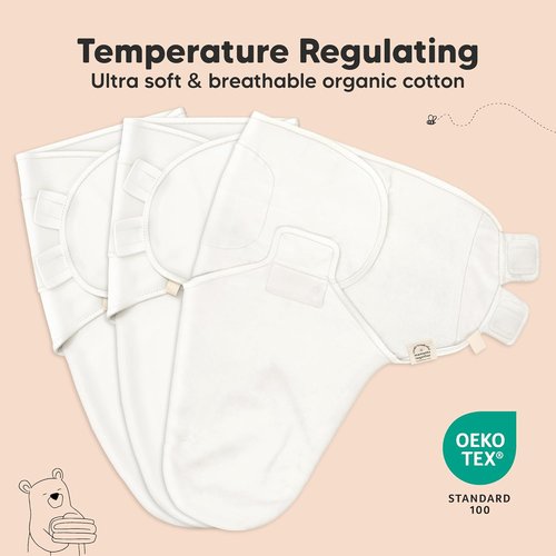 3-Pack Organic Baby Swaddle Sleep Sacks - Soft & Snug Swaddles for Newborns 0-3 Months | Angelic Color