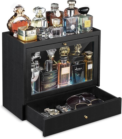Emfogo Cologne Organizer - Solid Wood Perfume Holder with Drawer Storage | Large Capacity & Dustproof