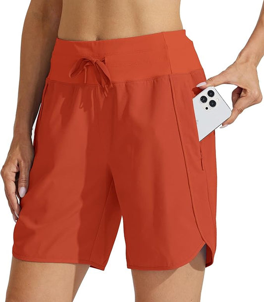 Willit Women's 7" Athletic Running Shorts Long Workout Hiking Shorts Quick Dry High Waisted Active Zipper Pocket(3X-Large)