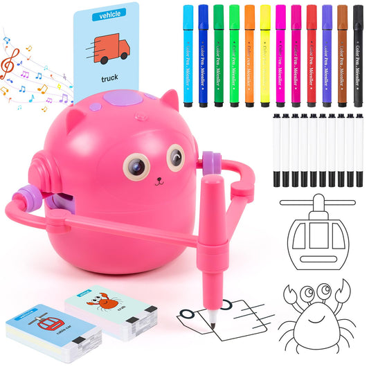 TREEFIA Drawing Robot for Kids, Drawing Robot for Kids 6 7 8 9 10 11 12 Year Old, Doodle Bot Toy with 100 Word Cards & 16 Color Pens for Girls and Boys