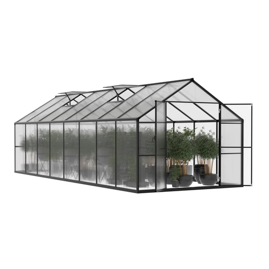 BlueWish 8x16 FT Greenhouse, Aluminum Greenhouse Kit with 4MM Polycarbonate Panel, Greenhouses for Outdoors with Rivet Structure, Adjustable Vents, Walk-in Green House for Garden, Gray