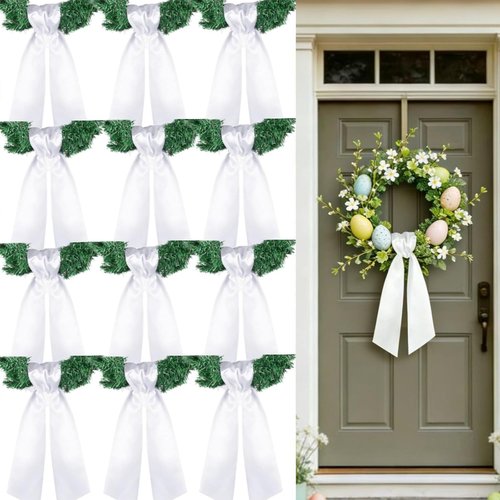 Dream Loom Wreath Sash - 12pcs White Garland Ribbon Accessories for Christmas & Wedding Decor
