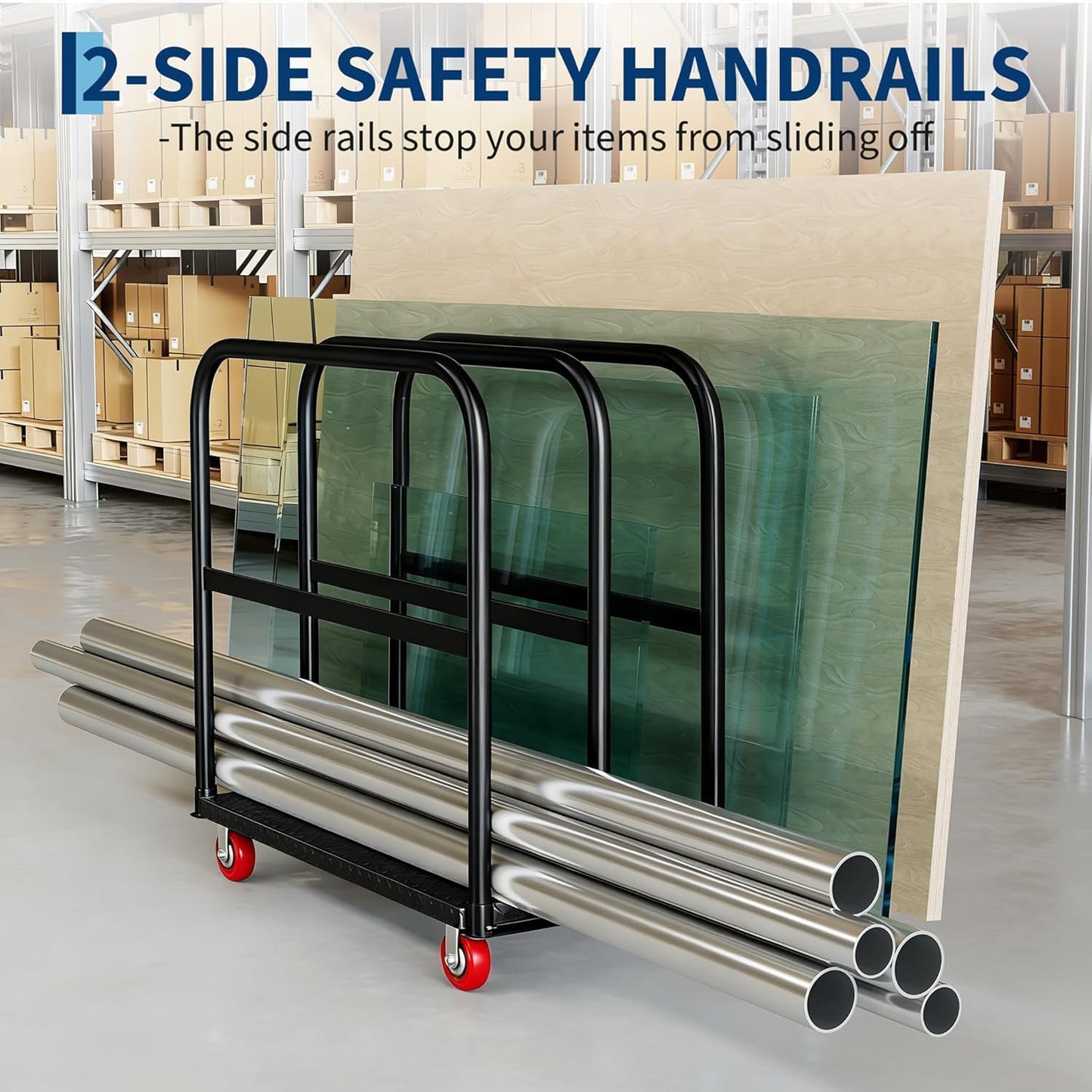 2000LBS Heavy Duty Folding Platform Cart - Dual Side Handrails - 37x24 Inch All-Weather Rolling Computer Tower Dolly - 5" 360° Swivel Wheels - Easy Storage - Black | 2 Brake Wheels + 2 Global Wheels