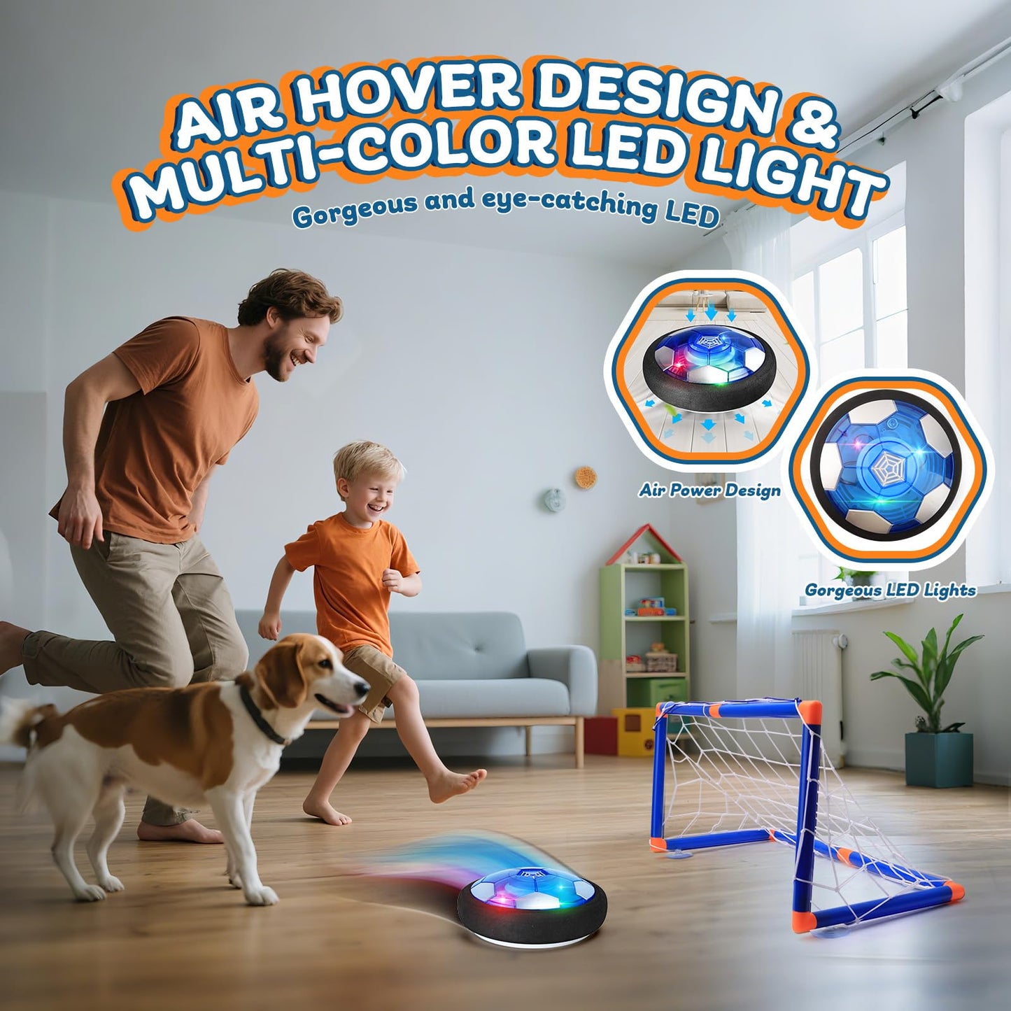 Nazano 3-in-1 Hover Soccer Ball, Kids Toddler Hockey Set with LED Lights,Indoor Outdoor Toys for Kids, Soccer Gift for Boys 6-8 8-12, Birthday,Kids, Boys Girls Age 6, 7, 8, 9, 10, 11, 12