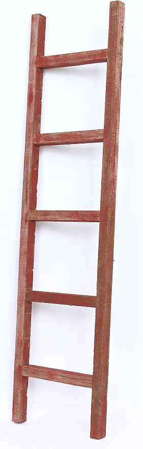 BARNWOODUSA Rustic Farmhouse Decorative Ladder - Our 6 ft Ladder can be Mounted Horizontally or Vertically and is Crafted from Upcycled Wood No Assembly Required Red