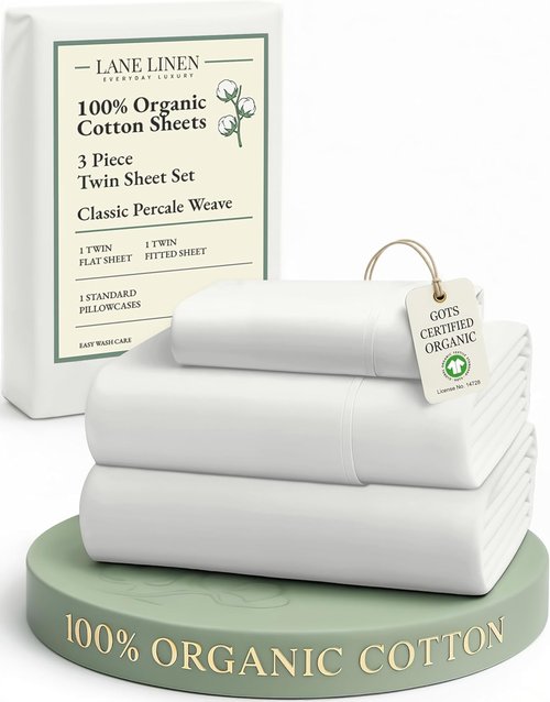 LANE LINEN Twin Bed Sheets - 100% Organic Cotton, Hotel Quality, 3-Piece Set, Glacier Grey