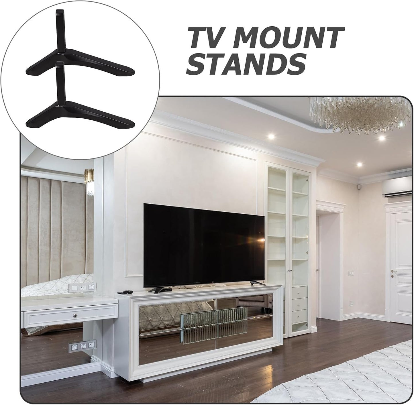KALLORY Setup TV Stand Tabletop Base with Screws Metal TV Holder Support Suitable for Desktop Use and Home