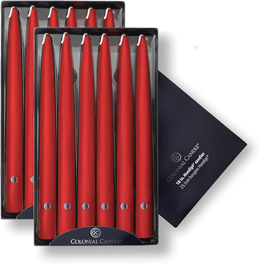 Colonial Candle Unscented Taper Candle, Handipt Collection, Red, 10 in, Pack of 12 - Up to 8 Hours Burn