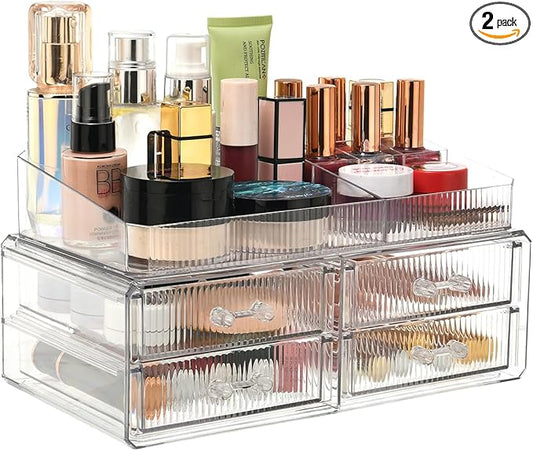 ZHIAI stackable storage drawer, transparent cosmetics storage box, cosmetics and beauty products storage organizer, suitable for makeup room, bathroom, storage room, home