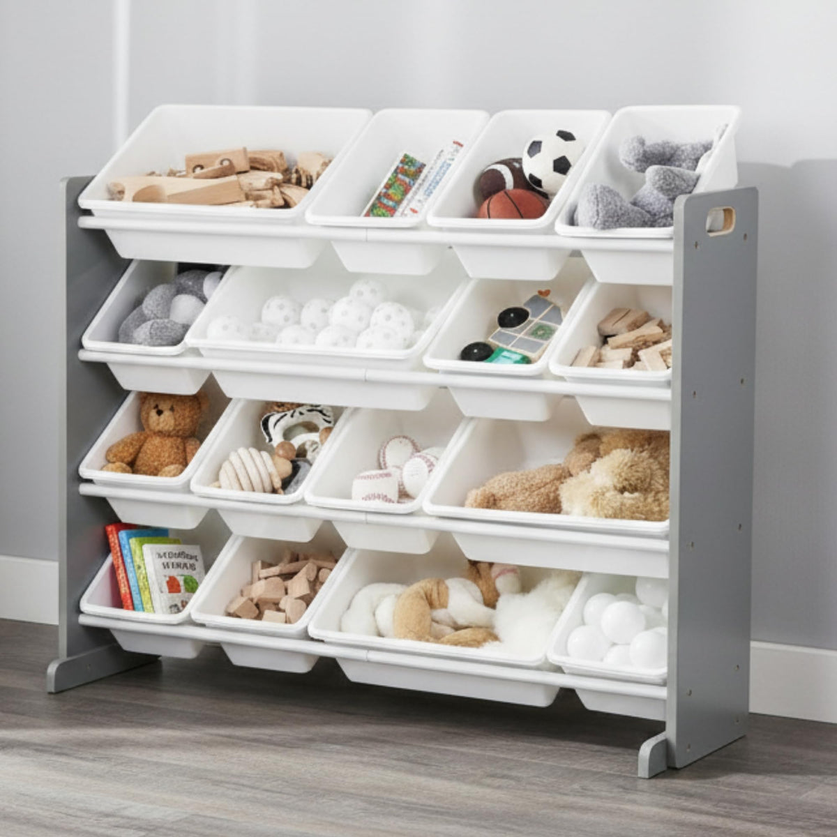 Humble Crew Supersized Toy Storage Organizer with 16 Removable Bins, Grey/White – Large Toy Storage for Toddlers Ideal for Kids' Rooms, Playrooms, and Nurseries - Modern Toy Bins for Kids