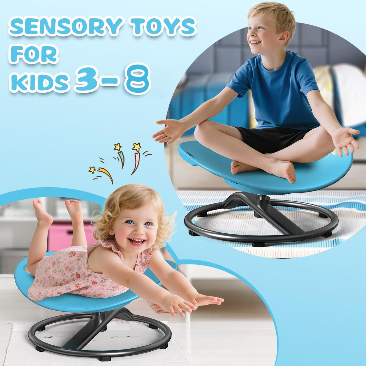 pozoera Spinning Chair for Autistic Kids - Sensory Spinning Chair with Safety Handle & Non-Slip Design Sensory Toys for Kids with Autism(Blue)