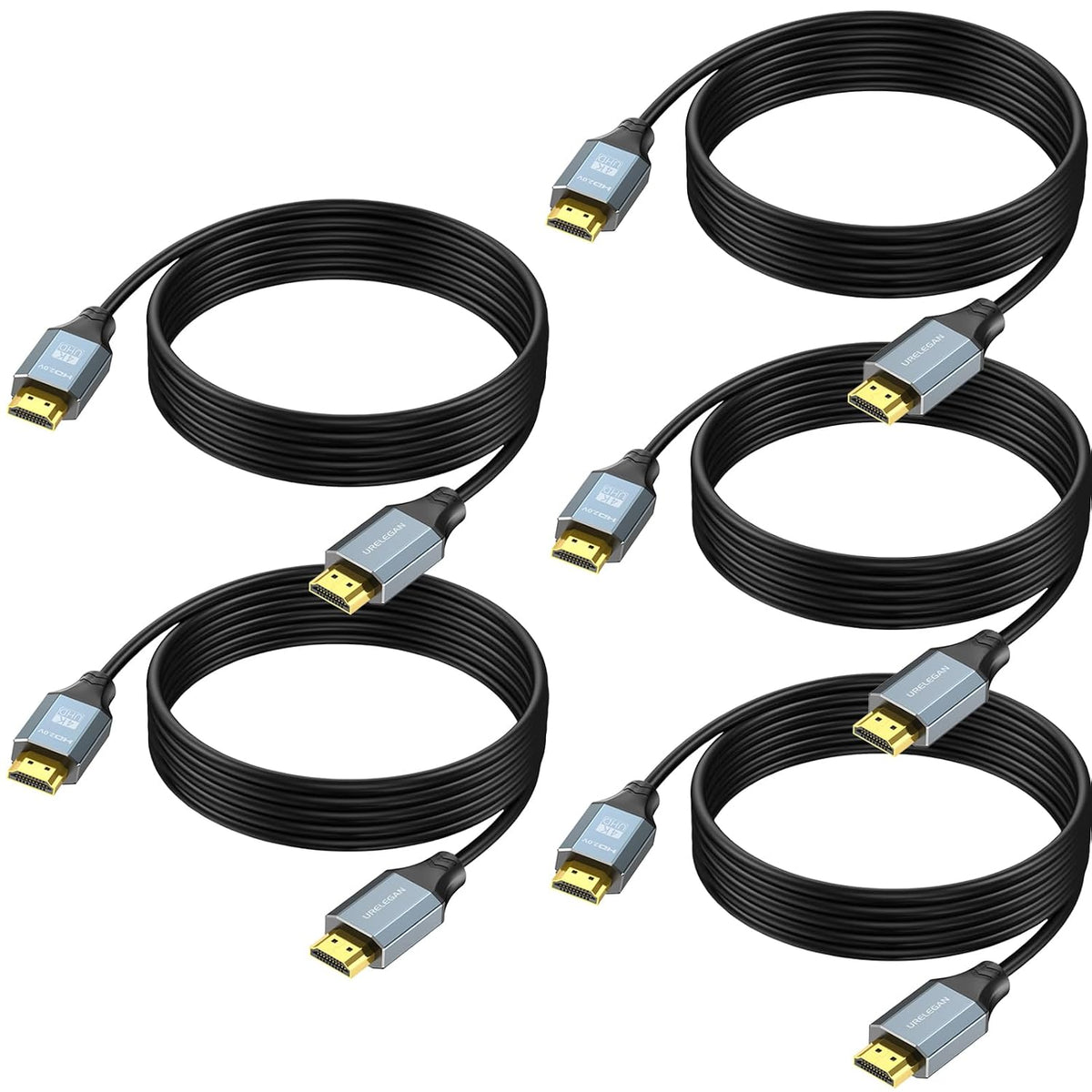 10 5-Pack, 4K 10FT, 2.0 4K@60Hz, 2K@165/144/120Hz,1080P, 3D, 2.2, CL3 FT HDMI Cable High Speed HDMI Cord HDMI to HDMI