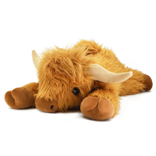 Highland Cow Plush Toy, 4-Pound Weighted Stuffed Animal, Microwaveable and Coolable - Suitable for Boys and Girls (Brown)