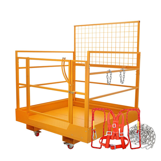 45x43 Inch Forklift Safety Cage 1400 lbs Capacity, Aerial Lift Basket, Collapsible Design, 4 Wheels