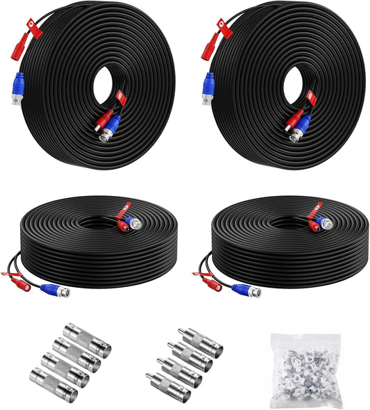 4 Pack 100ft/30m 100pcs Anlapus All-in-One Video Power Cable, BNC Extension Surveillance Camera Cables for CCTV