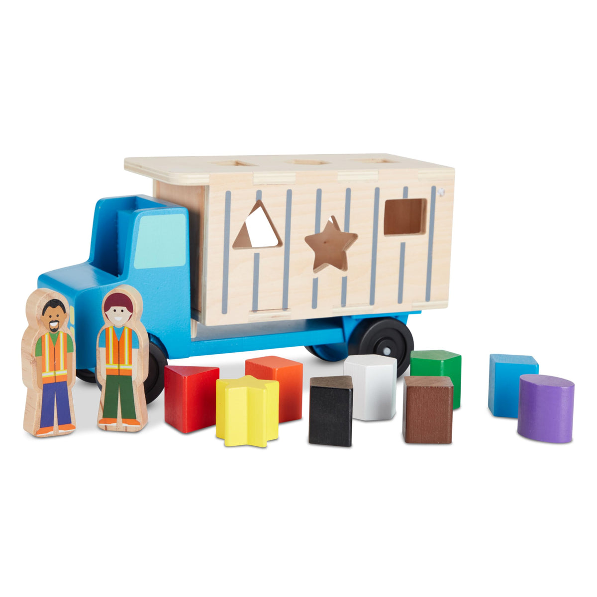 Melissa & Doug Shape-Sorting Dump Truck Wooden Toy with 9 Blocks and 2 Toy Figures - Montessori Toys and Toddler Toys for Preschool Learning Activities