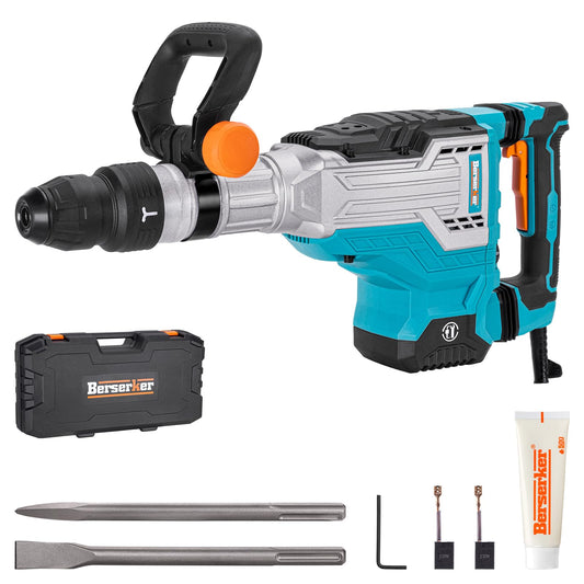 Berserker 1700W 25-Pound SDS-Max Demolition Jack Hammer, 1-9/16" 14-Amp Corded Electric Heavy Duty Demo Chipping Hammer Concrete/Pavement Breaker with Carrying Case Flat Chisel Bull Point Chisel
