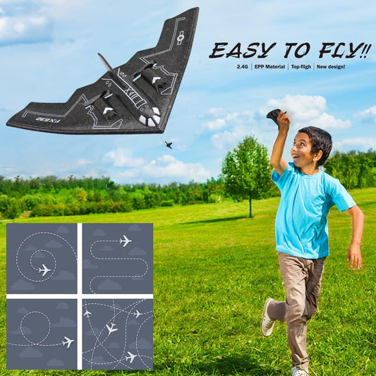 Ouhgnoh RC Plane 2.4Ghz 2 Channels EPP Foam, Remote Control B-2 Spirit Stealth Bomber Plane, Easy to Fly RC Glider Toys for Kids, Adults and Beginners with 3 Batteries