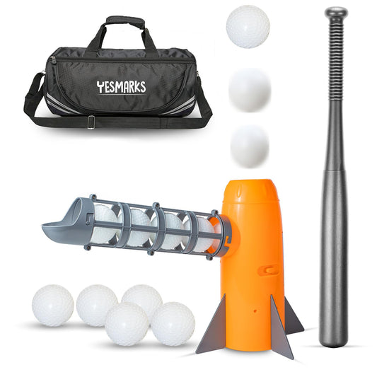 YESMARKS Kids Auto Baseball Pitching Machine Outdoor Toy Set - Training Equipment & Batting Practice Toys for Youth, Includes 10 Baseballs, Baseball Bat and Sports Bag