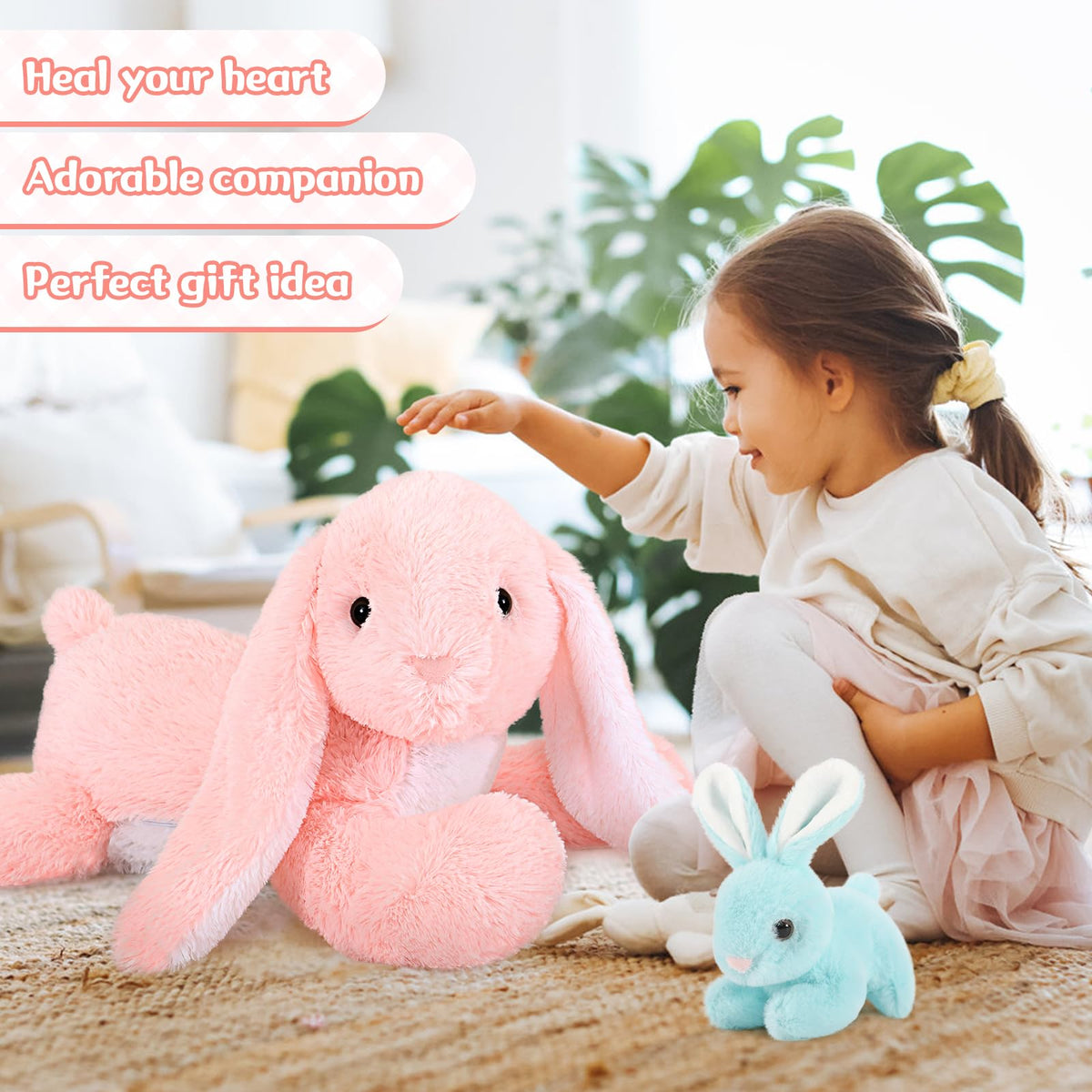 MaoGoLan 4Pcs Giant Bunny Stuffed Animal with 3 Babies Inside, 24" Easter Bunny Plush Toys, Soft and Cuddly Pink Stuffed Rabbit Gift for Kids,Girls,Boys,Teens