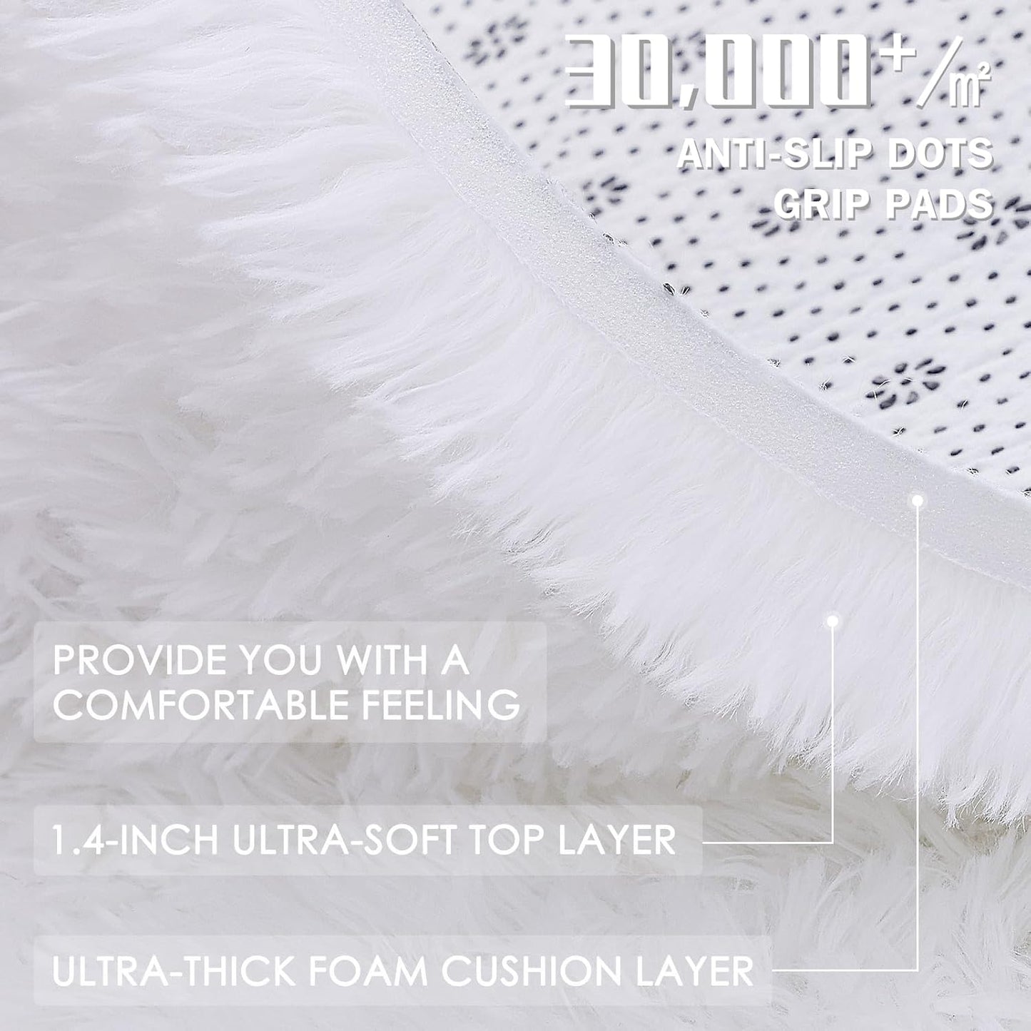 OLANLY White Round Area Rug - Soft & Fluffy 6 ft Machine Washable Carpet for Bedroom & Living Room Decor
