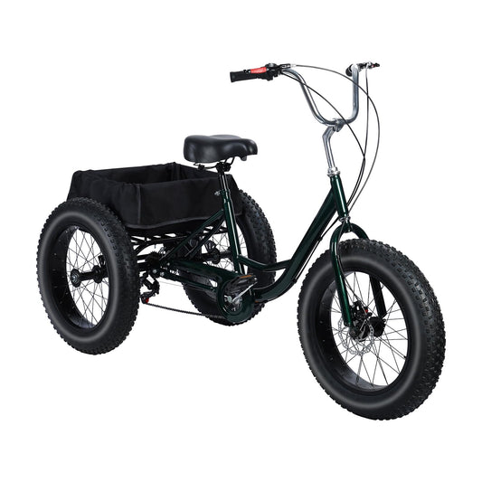 20 Inch Fat Tire Adult Tricycle, 7-Speed Heavy-Duty, 450lb Capacity,Large Cargo Basket, Dual Disc Brakes, Comfort Seat for Seniors,3 Wheel Bike with Spacious Shopping Basket Black 172cm/67.72", W: 85
