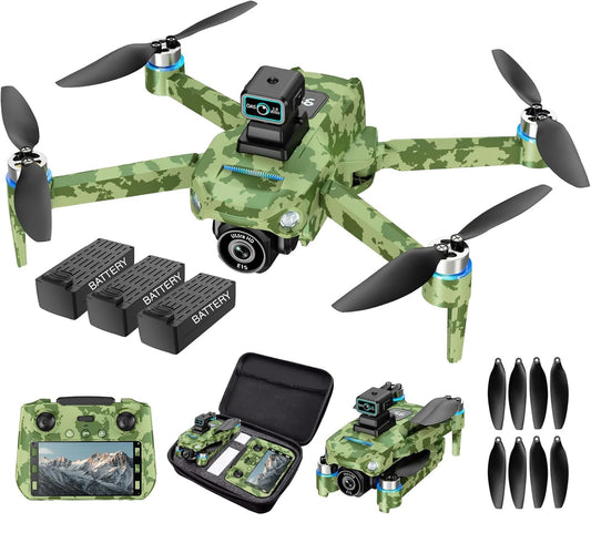 4K GPS Drone with Camera for Adults: Featuring Obstacle Avoidance, 5G FPV Transmission & Brushless Motor, Includes 3 Batteries & Screen Remote Controller in Army Green