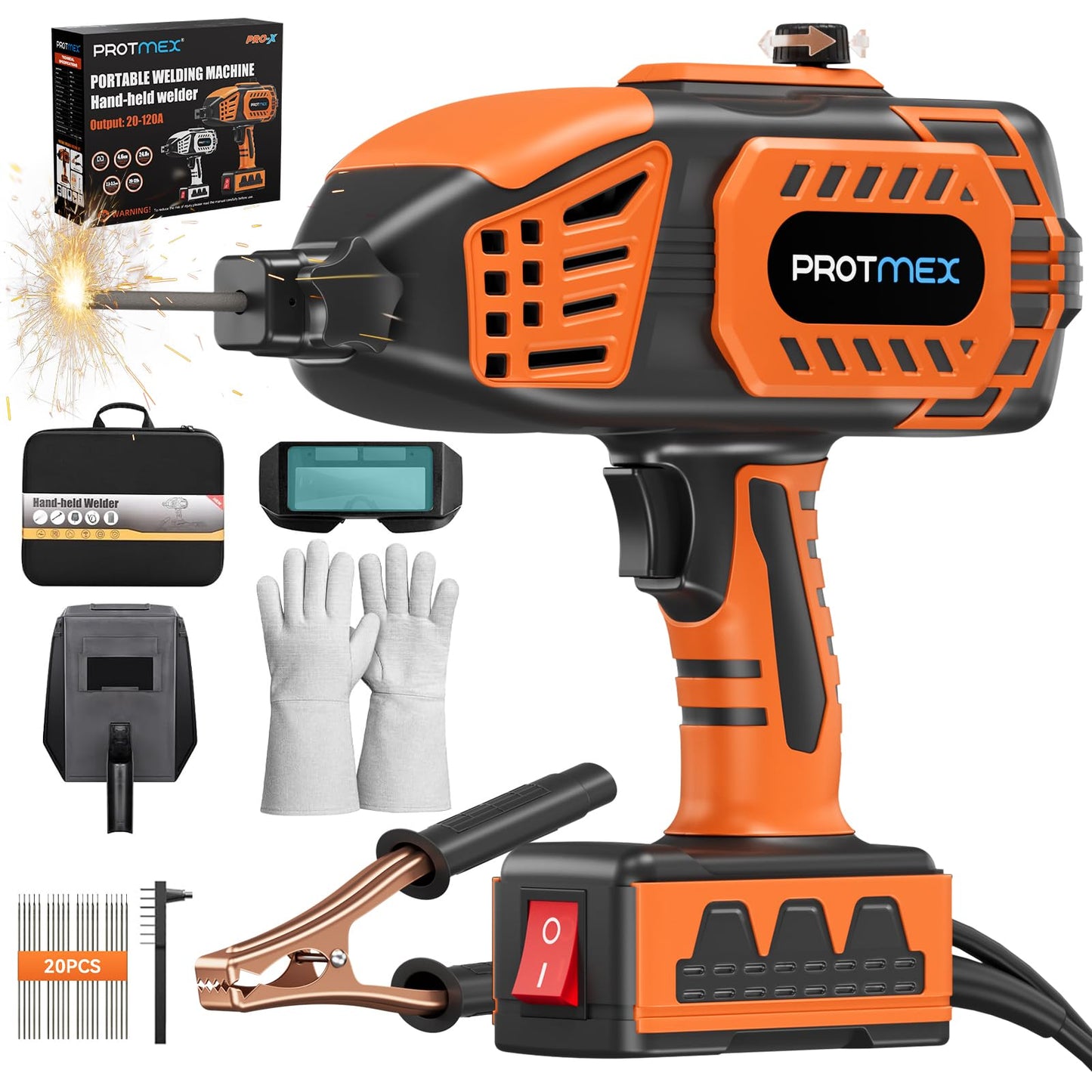 Portable Handheld Welder- 110V Portable Welder Machine IGBT Inverter with 5 Adjustable Currents, ARC Welder Gun Fits 3/32"-1/8" Welding Rods for Home Projects, DIY, Repair(20PCS Rods)