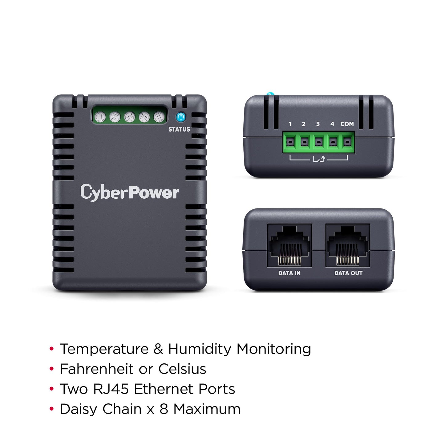 CyberPower SNEV001 Environmental Sensor, Monitors Temperature & Humidity, 12V RJ45 Ethernet Ports, 10ft Cable, Compatible with RMCARD205/305, Black