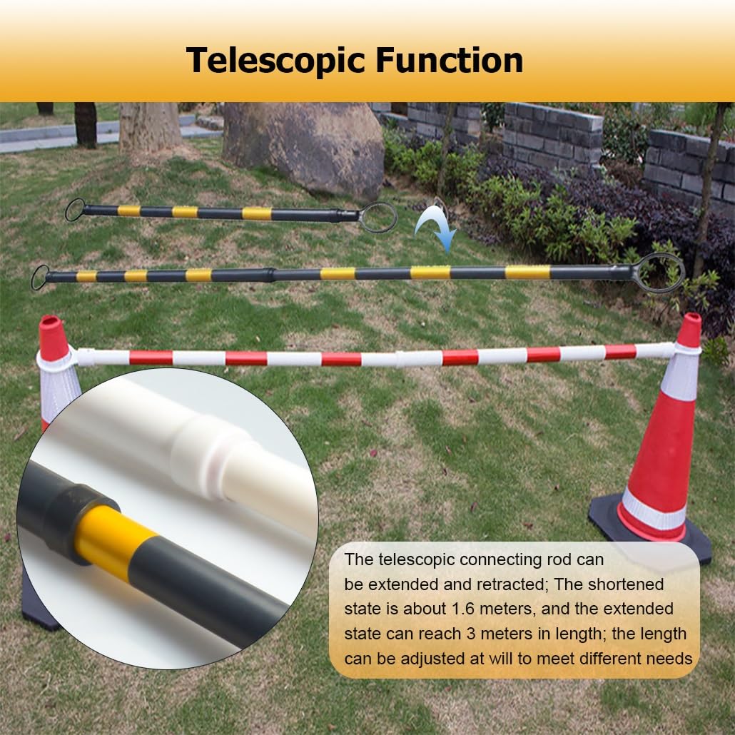 12 Pcs Telescopic Traffic Cone Barrier - Adjustable 5.2 to 9.8 Ft, Reflective Blue & White Tape, Outdoor Safety Extension Poles, Durable Traffic Control, Ideal for Events & Road Safety