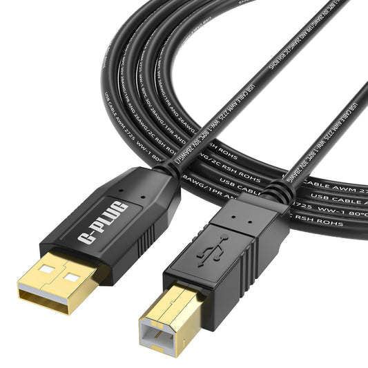 2.0 6FT G-PLUG USB Printer Cable High-Speed USB A to B Cord, Compatible with Printers, Scanners, Fax Machines and More