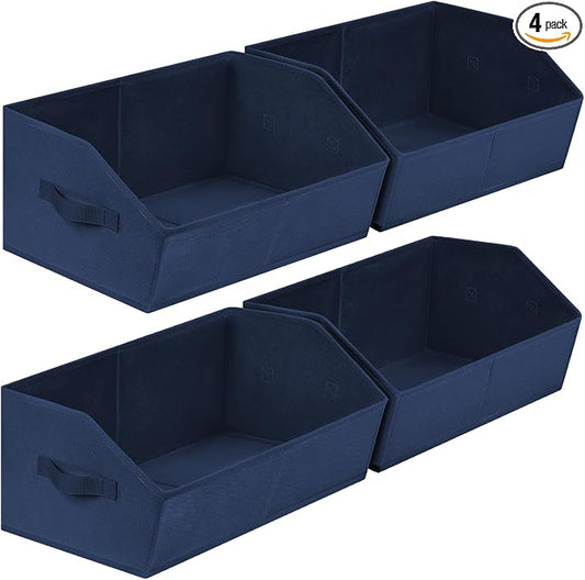 Homsorout Closet Baskets for Shelves Trapezoid - Decorative Storage Baskets with Handle, Closet Bins for Organization, Shelf Storage Bins for Clothes, Books, Home, Office, 4 Pack, Navy Blue
