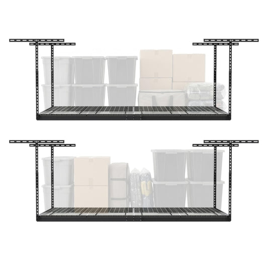 2-Pack 4 x 8 MonsterRax Overhead Garage Storage Rack, Ceiling Racks for Garage, Organization Shelving, Adjustable Hanging Shelf, Grey, 12"-21" Height Adjustment