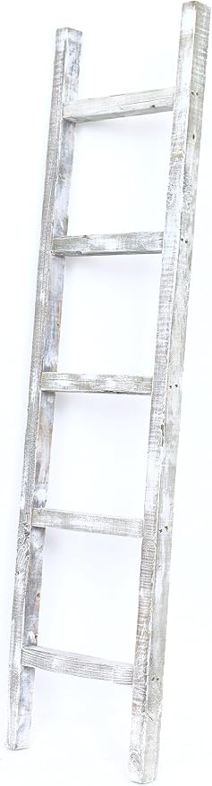 BarnwoodUSA Rustic Farmhouse Decorative Ladder - Our 6 ft Ladder can be Mounted Horizontally or Vertically and is Crafted from Upcycled Wood | No Assembly Required | White