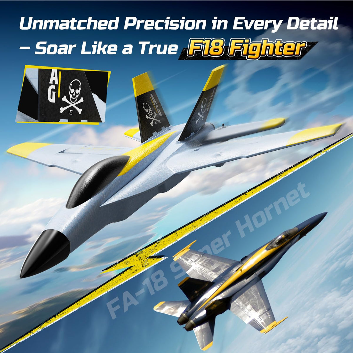 DEERC F18 4 Channel RC Plane for Adults Remote Control Airplane Fighter Jet,2.4GHz 6-axis Gyro Stabilizer RTF Hobby Glider Aircraft Plane with 2 Batteries Easy to Fly for Adults Boys