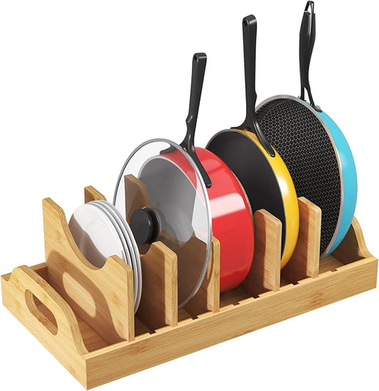 Lifewit Bamboo Pot Lid Organizers for Inside Cabinet, Pan Lid Holder with 6 adjustable Inserts & 7 Sections, Kitchen Pantry organizer and storage, Extra Large, 15.6" X 8.1"/40 x 21cm