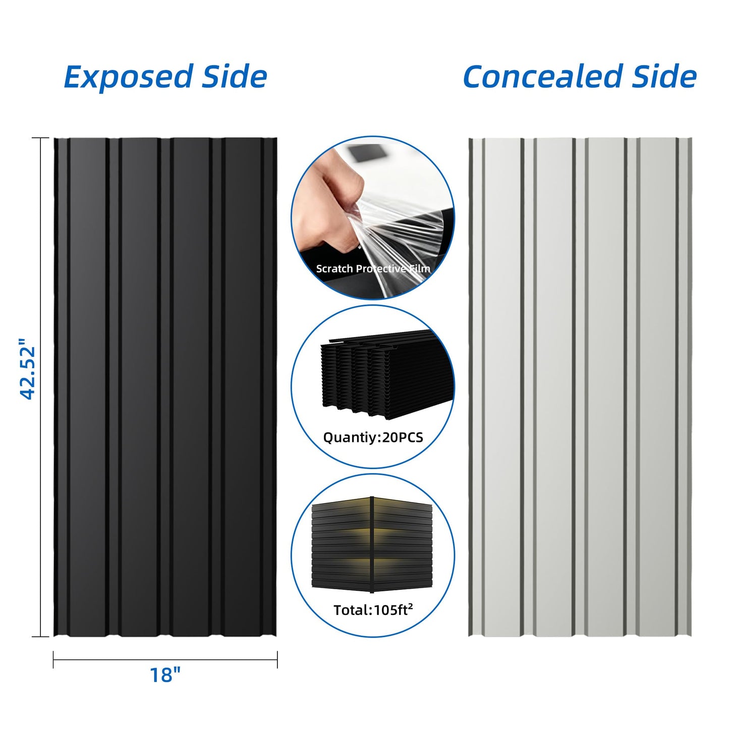 Metal Roof Panels,L42.5×W18 in20 pcs, Galvanized Steel Roofing Sheets, Anti-Rust & UV-Resistant, Lightweight Yet Sturdy, Perfect for Barns, Garages, Patios & Industrial Use