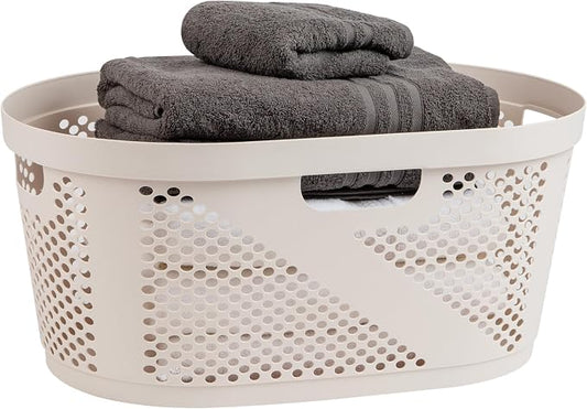 Mind Reader 40L Laundry Basket, Clothes Hamper, Premium Wicker Design, Plastic, Ivory