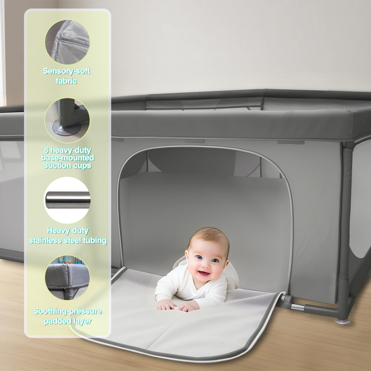 Baby Playpen 79"x79" Extra Large Play Pen for Babies and Toddlers, Safety Baby Play Yard & Fence with Dual Zipper Doors, Dual Storage Mesh Pockets, and Fully Transparent Sides