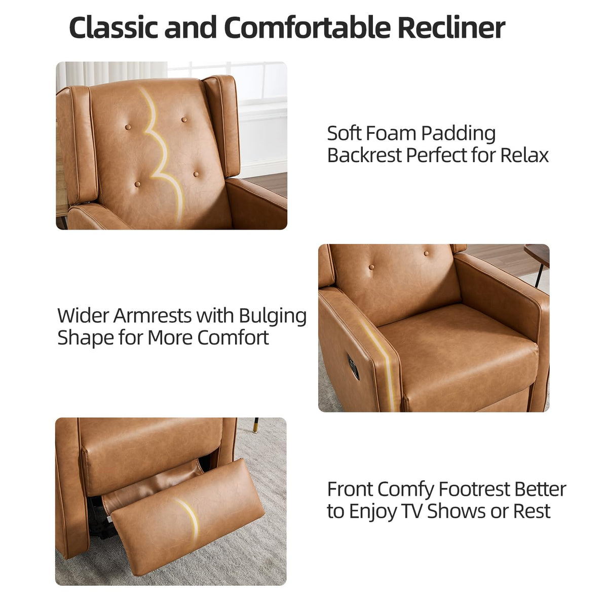 CANMOV Swivel Rocker Recliner Chair, Nursery Glider Chair, Nursery Rocking Chairs, Manual Reclining Chair, Brown