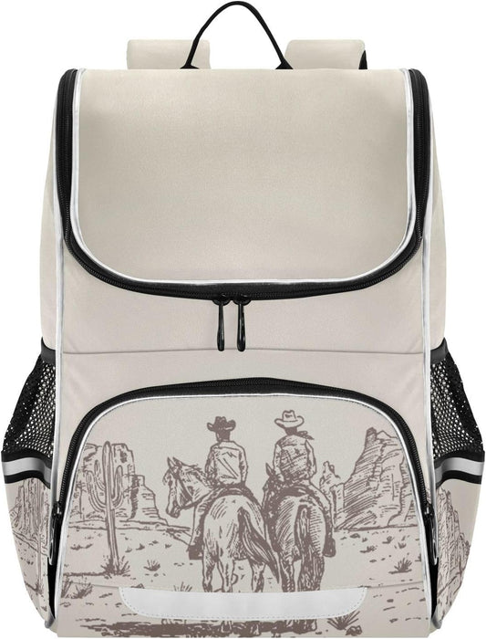 Backpack Western Desert Cowboy with Reflective Strip for Kids Boys Girls Elementary School Bag Removable Chest Strap