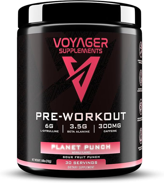 Voyager Pre-Workout Planet Punch ??Creatine-Free Powder w/L-Citrulline, Beta-Alanine, Caffeine ??Supports Energy, Endurance & Focus ??30 Servings ??No Artificial Fillers ??GMP Certified