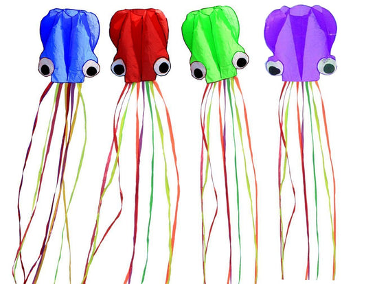 Winterworm Set of 4 Large 157.5" High Cartoon Big Round Eyes Octopus Kites with Colorful Ribbon and Kite Board with 98.4 Foot String for Kids Toy Enjoy Parent-Child Time Beach Park Outdoor