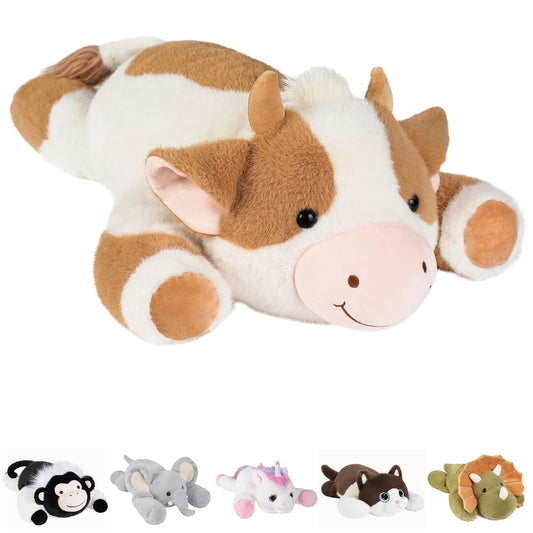 GILFWM Weighted Stuffed Animals Cow - 20.5" Cute Toy Pillow Plushie Gifts for Kids Boys Girls & Adults, 3 lbs Soft Washable Plush Pillowfort